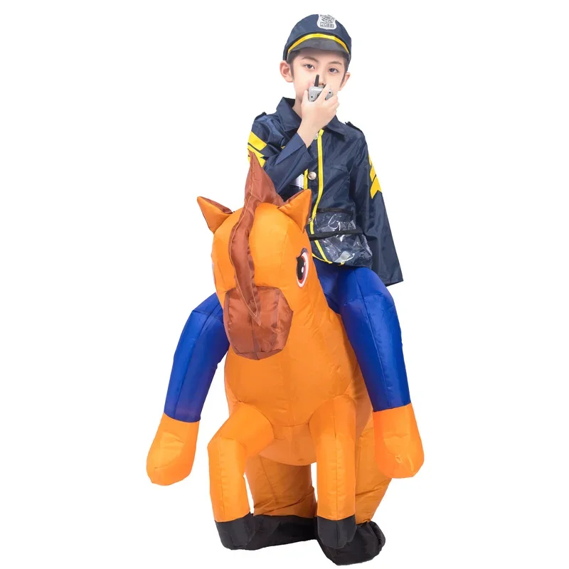 Disfraz inflable de la policía de tráfico para niños, traje de montar a caballo para niños, divertido vestido de fantasía para fiesta de Halloween y Purim