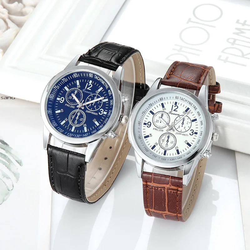 Men's Quartz Watch Blue Light Male Business Wristwatch Decoration Leather Strap Perfect Gifts Watch For Fashion Daily Wear