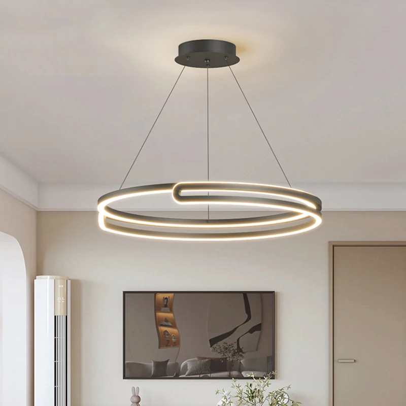 Modern LED Round Chandelier - Dimmable Ceiling Lamp for Dining Living Bedroom Surface Mounted Lighting Fixtures Nordic Style