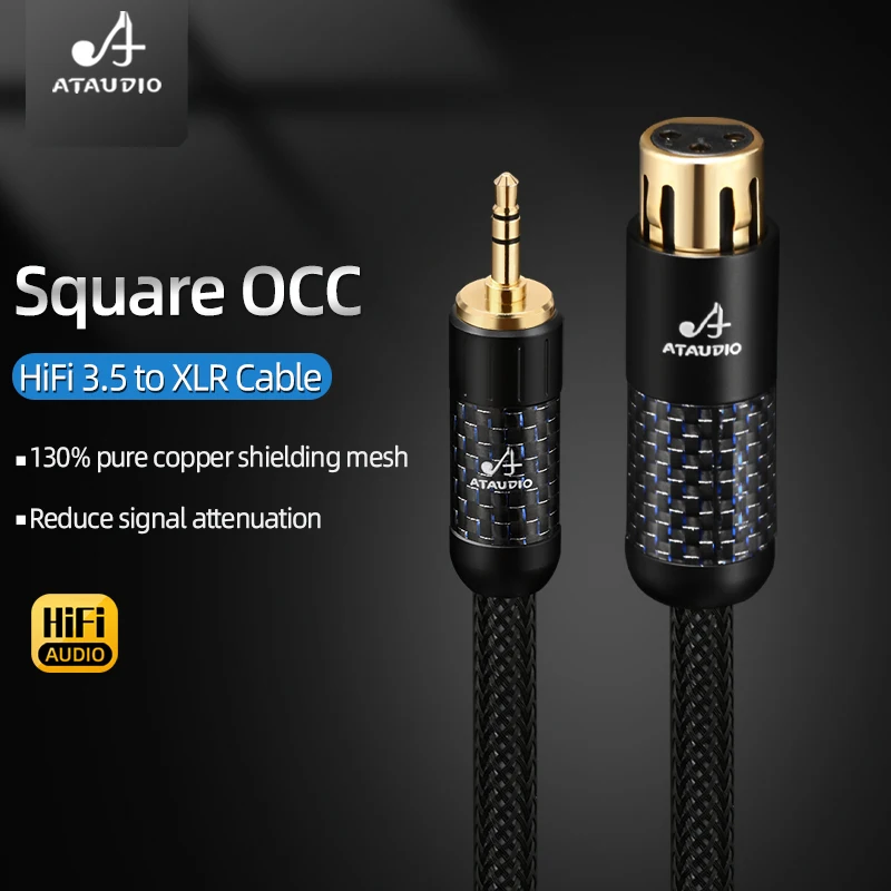 ATAUDIO HiFi 3.5mm Jack to XLR Female/Male Balanced Audio Cable Square OCC Conductor for Microphone Amplifier