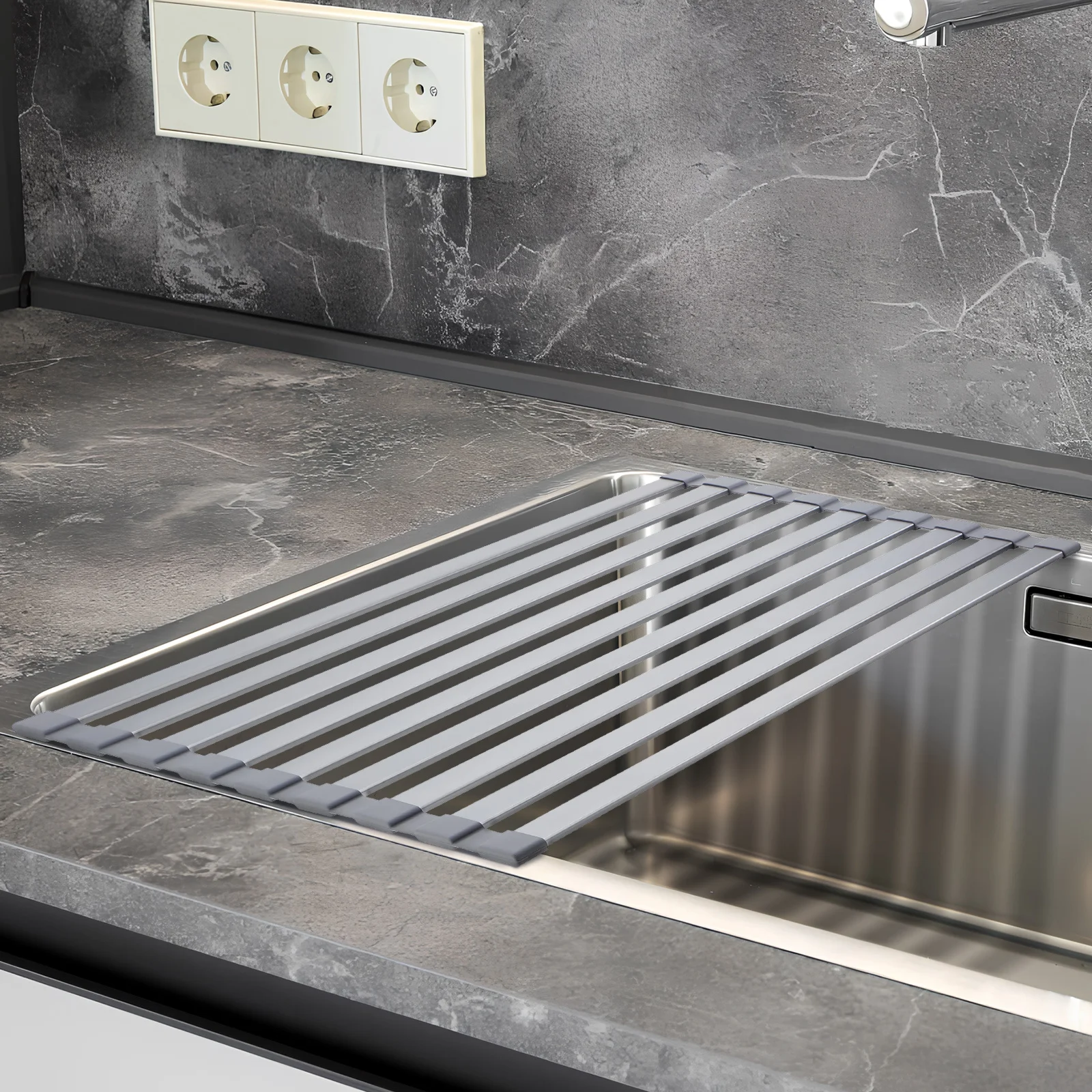 

Foldable Kitchen Sink Drain Rack Multipurpose Over Sink Roll Up Dish Drying Rack Expandable Metal Drainers Dish Dryer