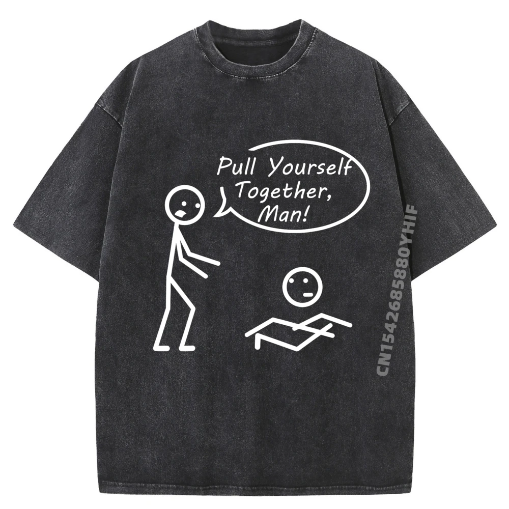 

Pull Yourself Together Man Stick Рисунок Простая рубашка Мужские футболки с рисунком Мужская стираная рубашка для отдыха Алфавит