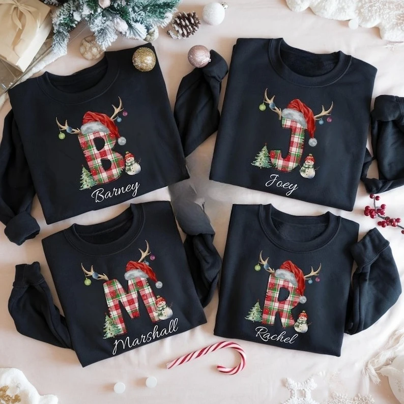 

Family Christmas Alphabet Sweatshirt Hoodie Matching Custom Name Family Xmas Dinner Gift Christmas Family Photos New in Hoodies