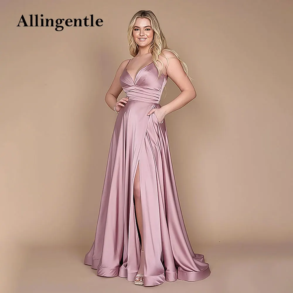

Sexy Simple Pink A-Line Bridesmaid Dress Spaghetti Straps V Neck Backless Elegant Evening Party Dress فساتين ال Customiz