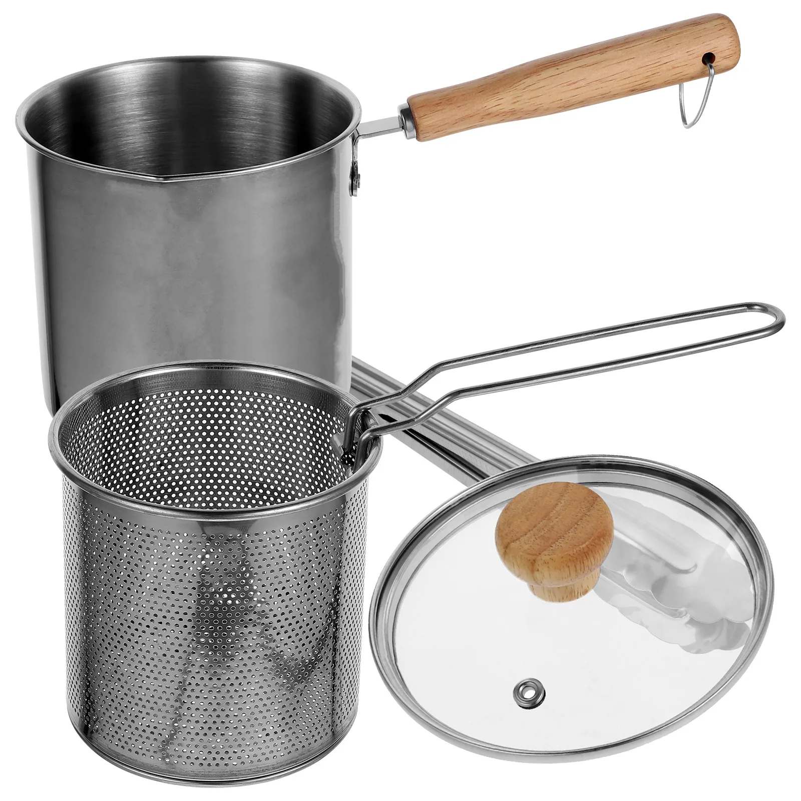

Stainless Steel Fryer 304 Material Deep Frying Pot Glass Cover Basket Food Tong Kitchen Gadgets Large Capacity Practical Design