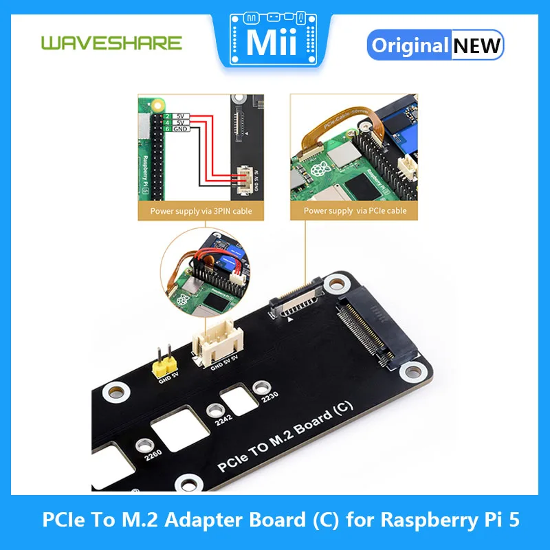 Waves hare PCIE zu M.2 Adapter Board (C) für Himbeer Pi 5, für NVME Protokoll M.2 Solid State Drive, Hochgeschwindigkeits-Lesen/Schreiben