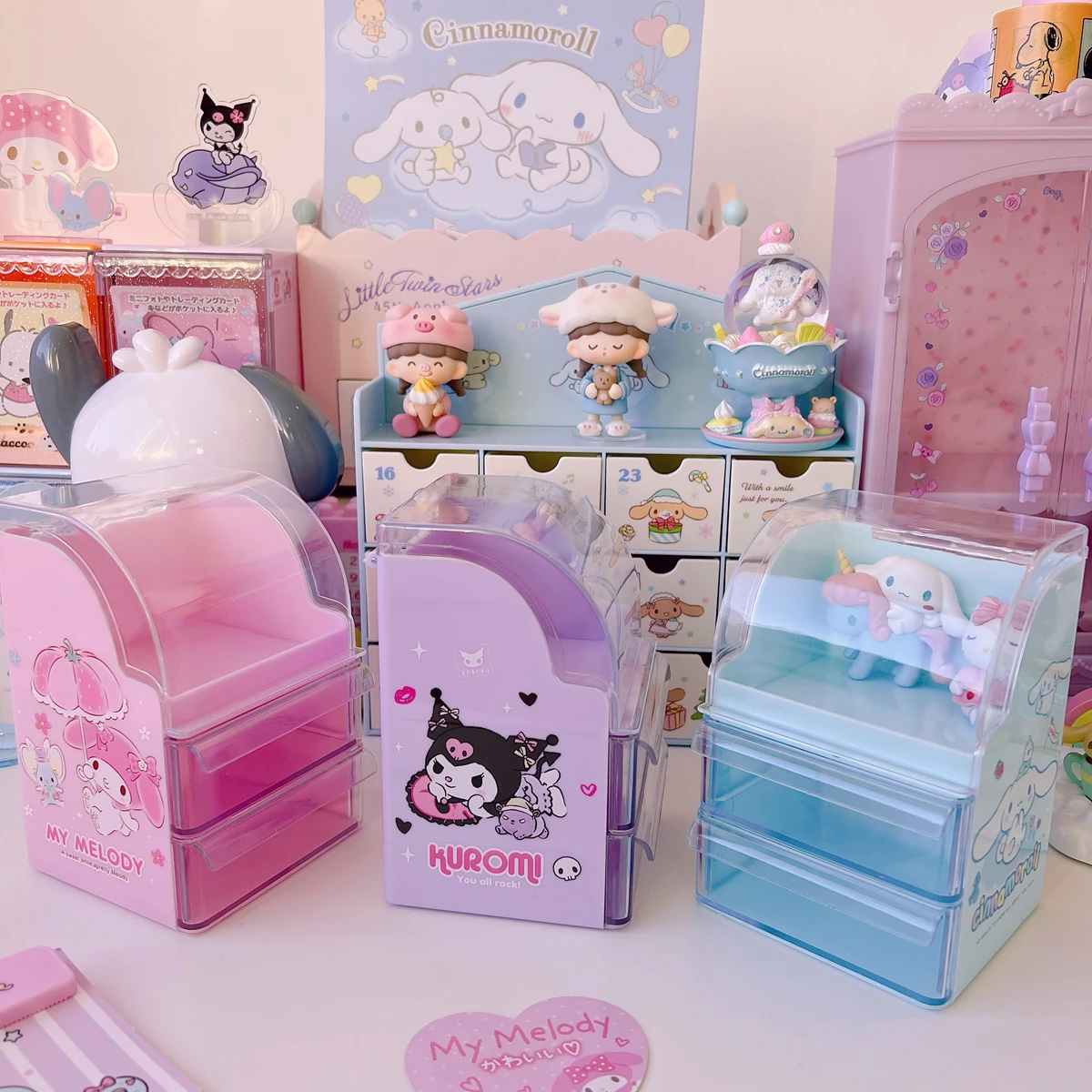 

Kawaii Sanrio Hair Accessories Storage Box Kuromi Cinnamoroll Anime Cartoon Dormitory Divided Drawer CaseMulti-layer Drawer