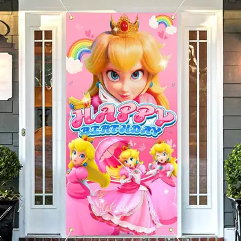 Super Marios Bros. Kryt dveří Dekorace pro chlapce Výzva Hra Narozeninový banner Dětská párty Vnitřní venkovní pozadí Závěsná dekorace 10 nejlepší prodej Záclony Super Mario - №7