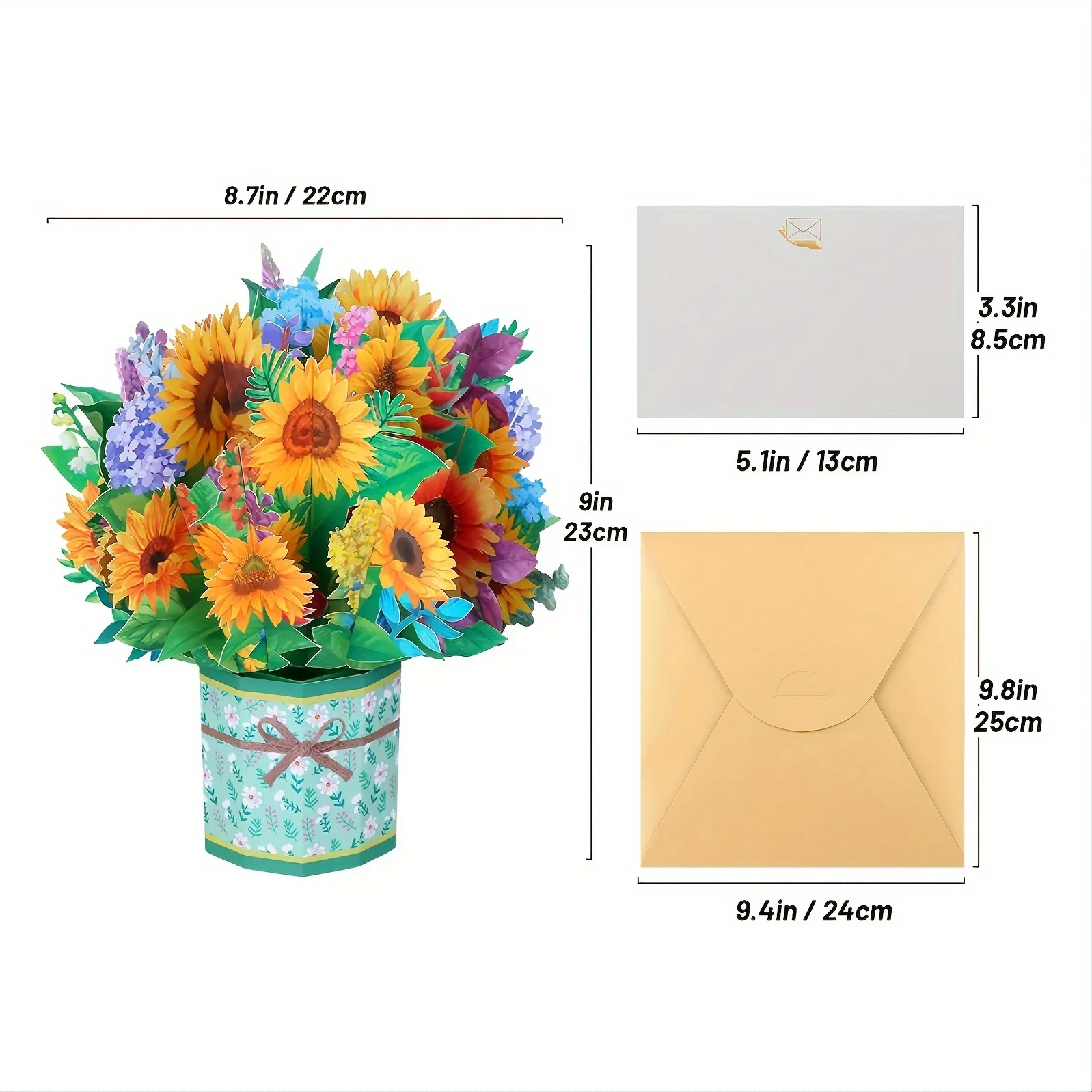 1 قطعة بطاقات المنبثقة ثلاثية الأبعاد باقة الزهور الورقية بطاقات المعايدة عباد الشمس للنساء بوس أفضل أصدقاء الأم