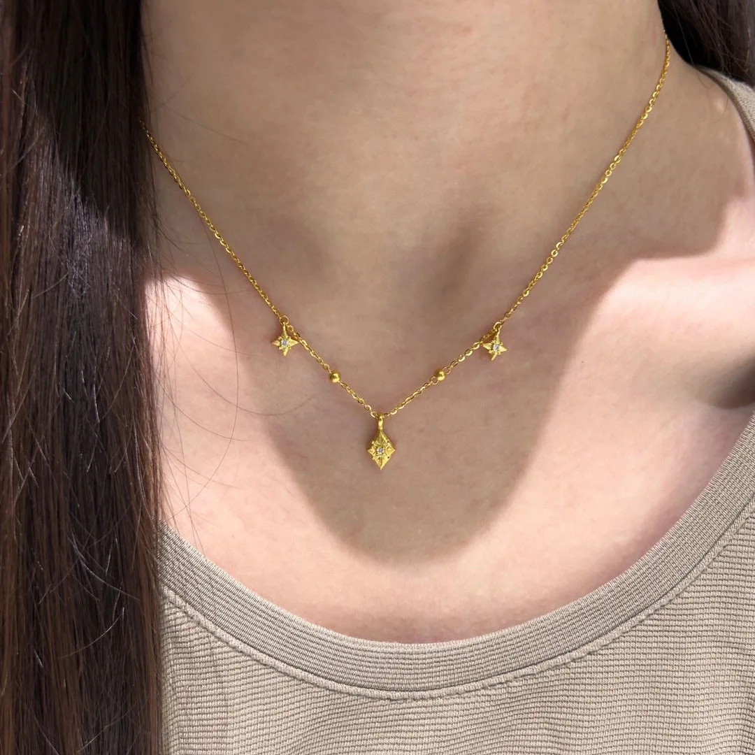 Classic Elegant inlay diamond four-pointed star necklace fashion luxurious high-end tassel collar chain wedding jewelry gift