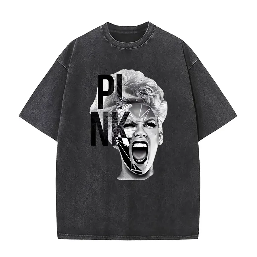 Singer P!nk Pink 2024 nuovo Album grafico T Shirt uomo donna Cool Hip Hop Vintage lavato T-Shirt oversize abbigliamento gotico T-Shirt