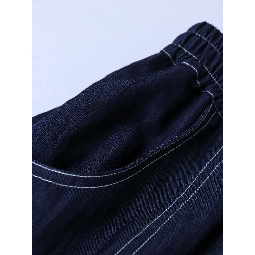 MOVEUP Straight Trousers for Women 2026 Autumn New Elastic Waist Contrast Stitching Design Loose Casual Cropped Pants 3ELC20120