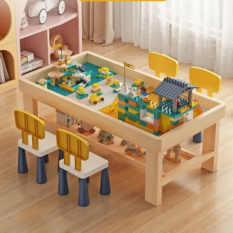 Solid wood building block table middle storage educational multi-functional toys sand table large shopping mall commercial table