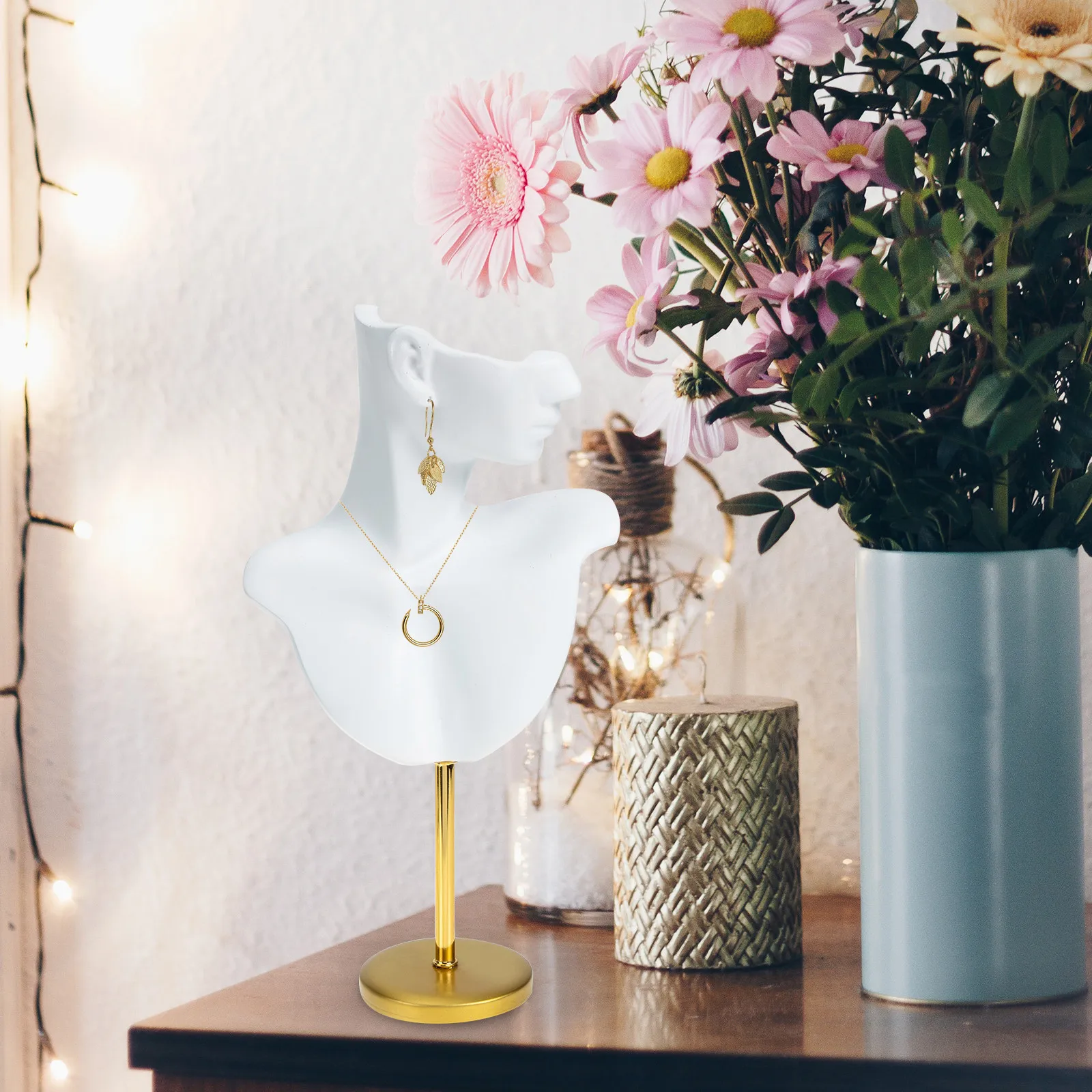 Metal Base Jewelry Display Stand Resin Material Compact Lightweight For Ring Earring Necklace Showcase Storage Rack Bust