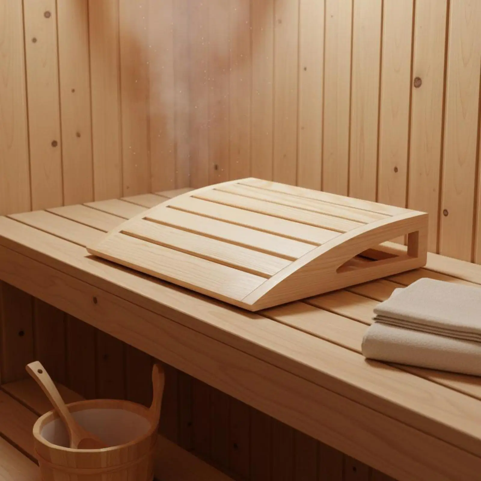 S-Shaped Sauna Backrest Wood Wooden Sauna Backrest Curved Curved Contoured Backrest Support for Steam Room