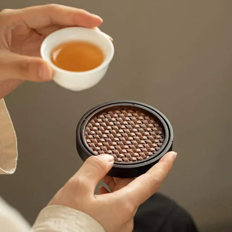 New Chinese Imitation Woven Bamboo Square Coaster Household Creative Anti-scalding Teacup Pad High-end KungFu TeaSet Accessories