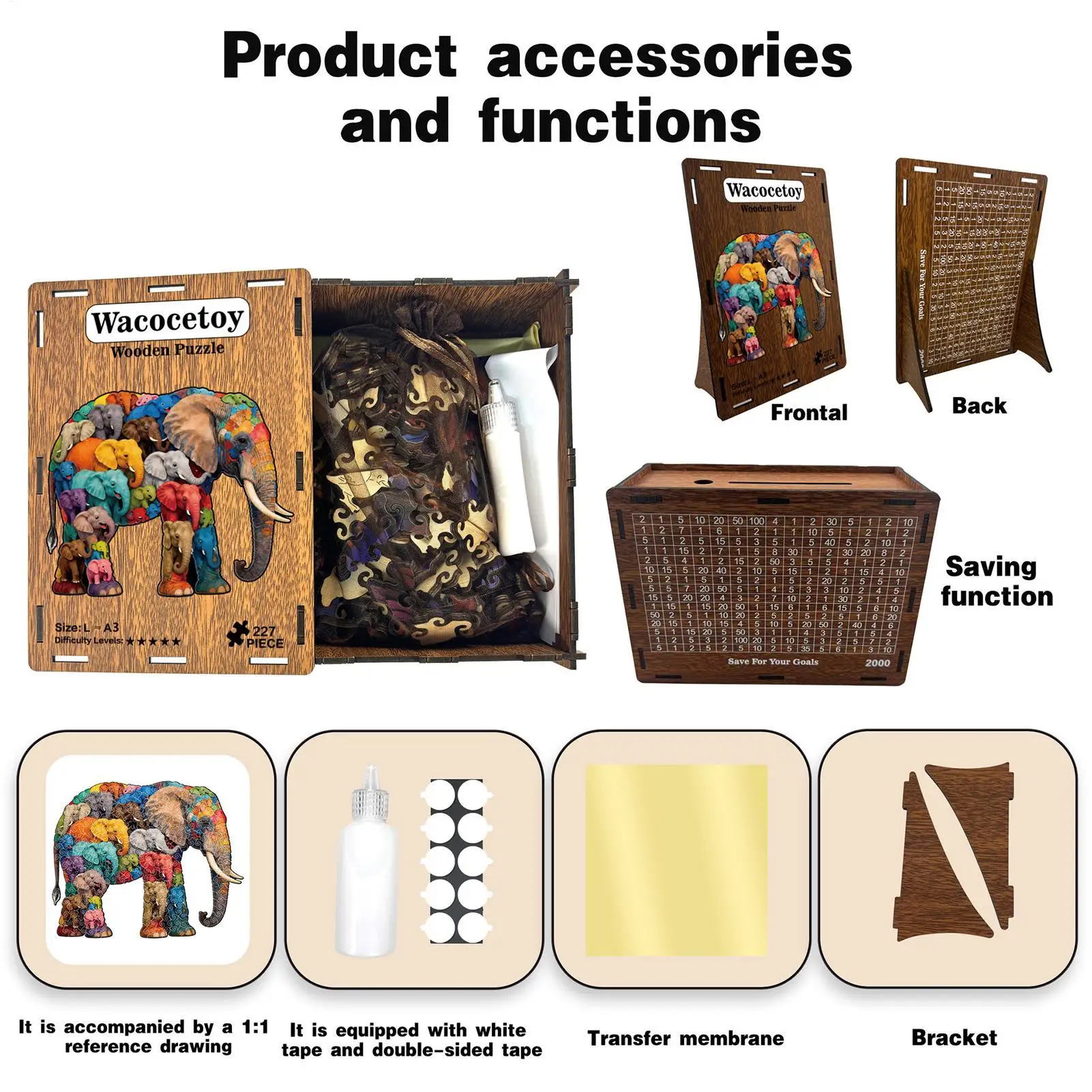 Legpuzzels 218-delig Diervormig Uitdagend spel Olifant Houten puzzels voor volwassenen voor kinderen Familie Thuis School Kantoor