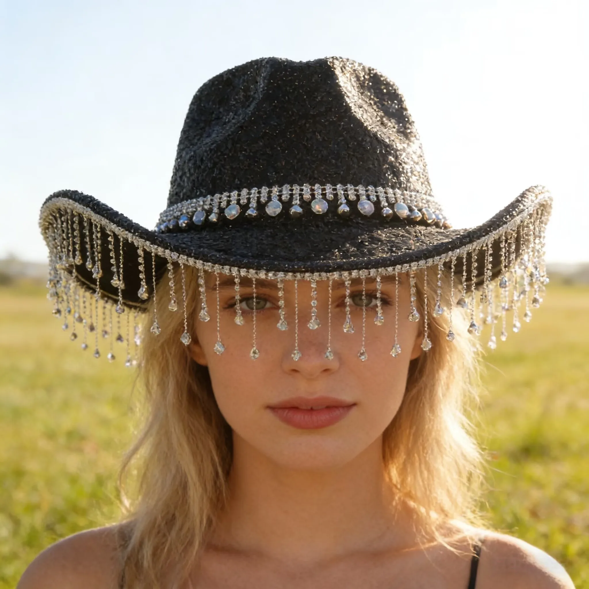 

HongLuan Silver Western Cowboy Hat Rhinestone Man - Vintage Cowboy Accessories & Country Cowgirl Hats for Ladies Adults Woman