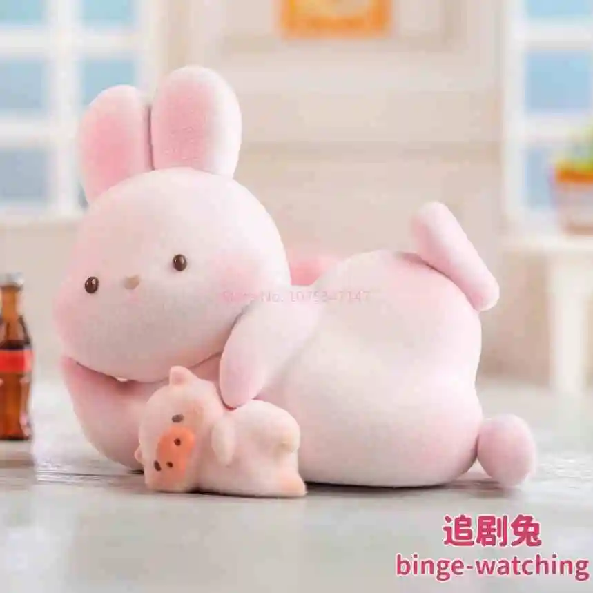 Momo Bunny Daily Day Series Blind Box Kawaii Cartoon Flocking Momo Rabbit Figure Doll Toys Creative Desktop Decoration Gifts