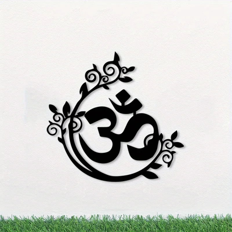 CIFBUY Om Metal Wall Art Leaf Design Waterproof Durable Iron Decor For Living Room Yoga Meditation Space Spiritual Gift Interior