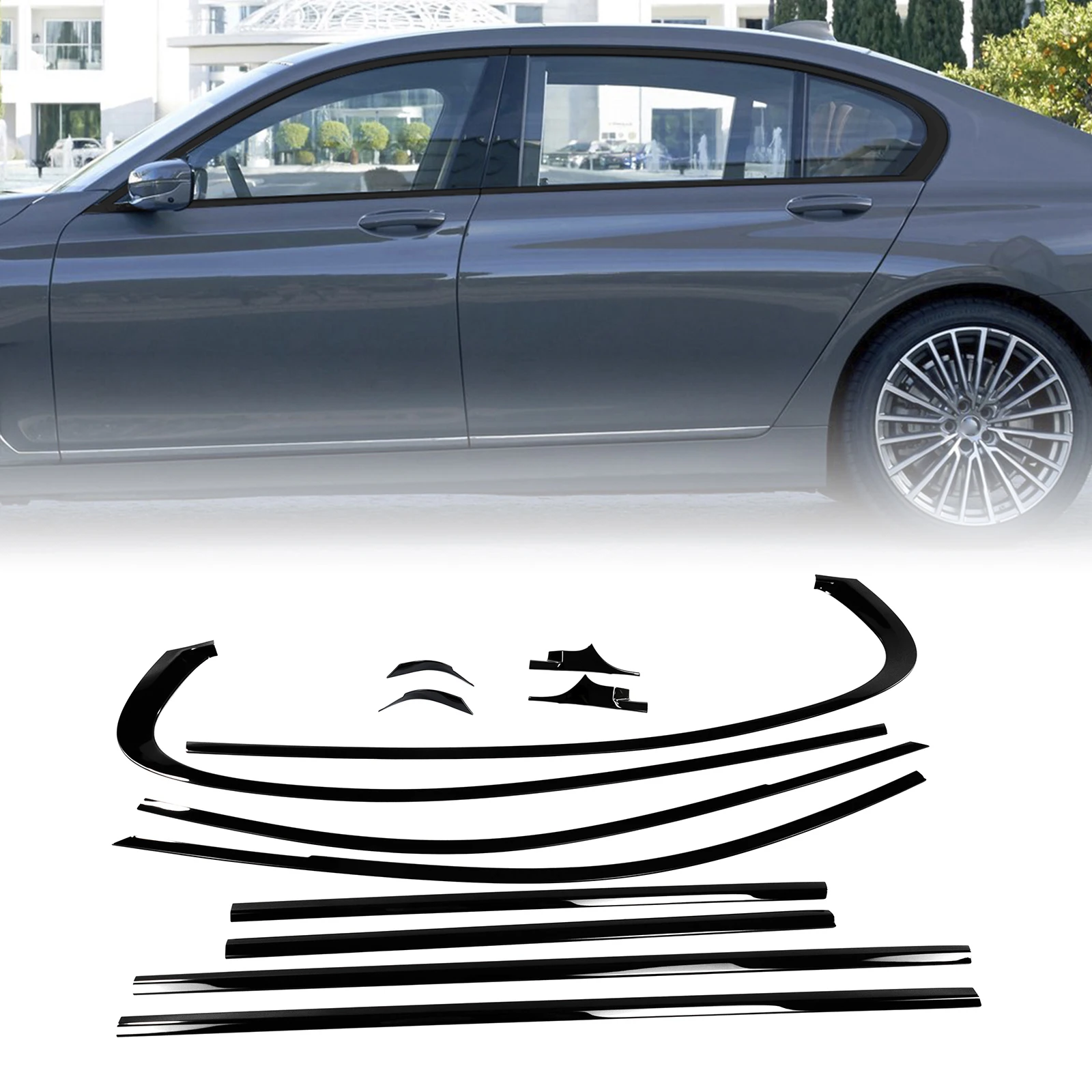 Long Axis Gloss Black Exterior Window Molding Trim Cover Strip Weatherstrip For BMW 7 Series G11 G12 740i 750Li 2016-2021 Sedan view 3