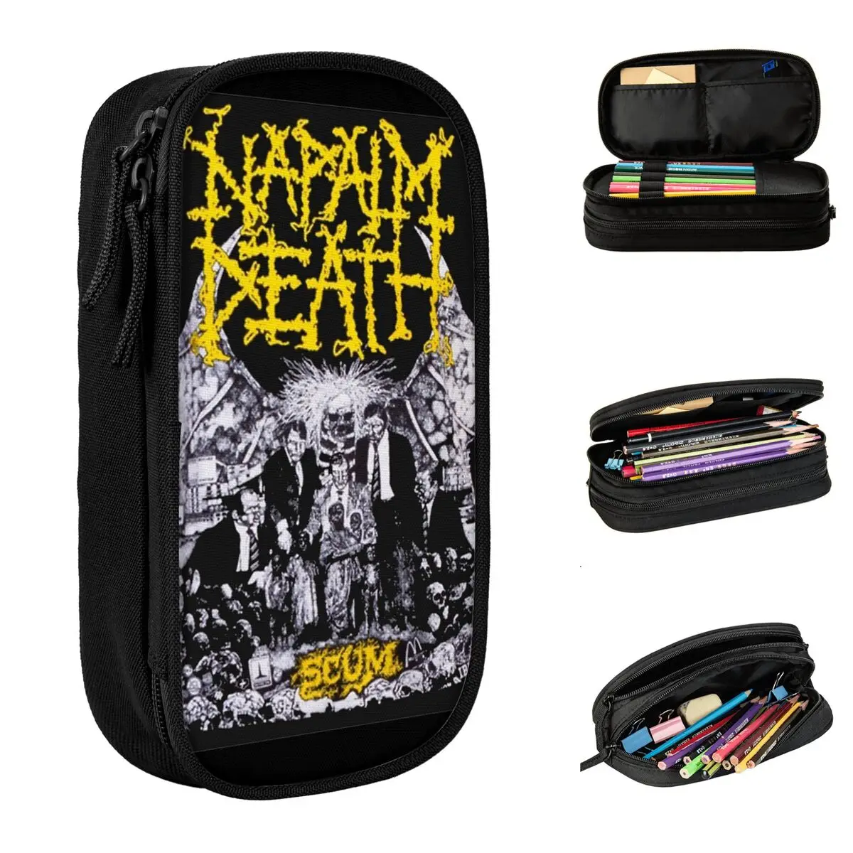 Heavy Metal Napalm Death Band Pencil Case Double Layer Large Capacity For School Pencilcase Birthday Gift