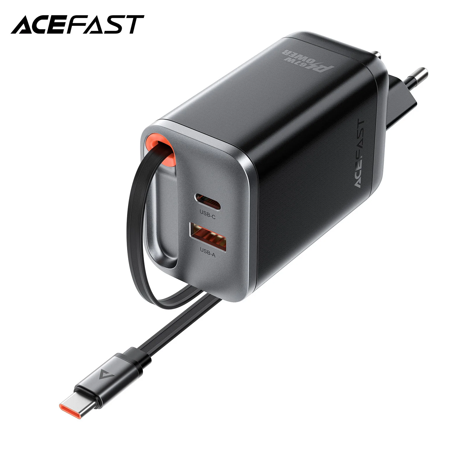 

ACEFAST GaN PD67W Fast Charging EU Plug Charger For iPhone 16/15 Pro Max PD Retractable Cable Quick Charging Adapter For Samsung