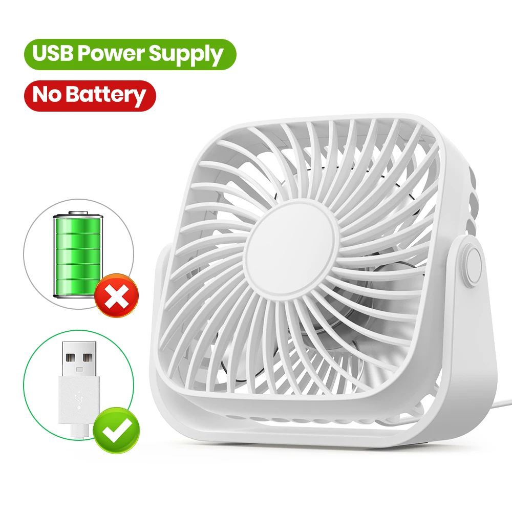 TOPK USB-Tischventilator, Mini-Ventilator, tragbar, 3-Gang-Wind, kleiner Kühlventilator 360 ° Drehbarer Kopf für Home-Office-Tische und Schreibtische