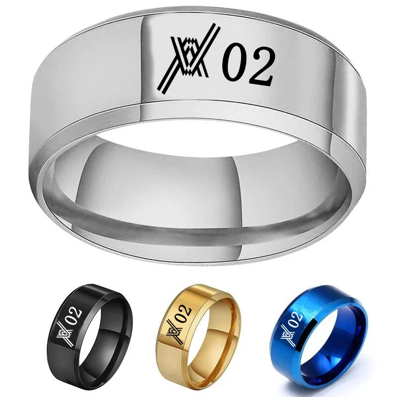 Anime Darling Character Code 02 Zero Two Symbol Ring Stainless Steel Finger Ring for Women Men Jewelry Gift