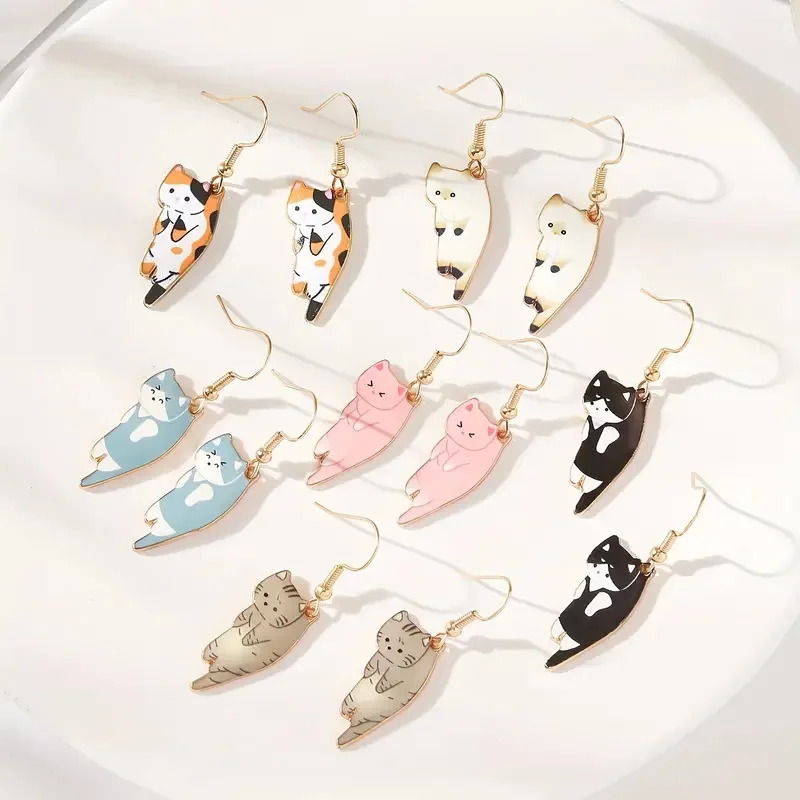 Cute Kitten Earring Fashion Sweet Cartoon Cat Dangle Earrings for Women Enamel Drop Oil Animal Pendant Trendy Jewelry Girl Gift