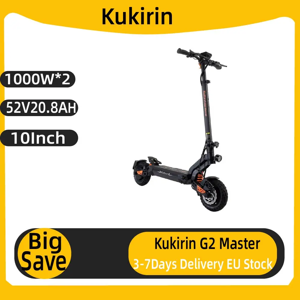 Trottinette électrique adulte KuKirin G2 Master, 1000W*2, double moteur, tout-terrain, batterie 52V20.8AH, pneus de 10 pouces, pliable