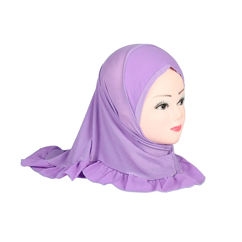 YYZ22 Girls Hijab Headscarf Flower  Ruffles Splicing Abaya Kids Muslim Arab Headwear 46cm