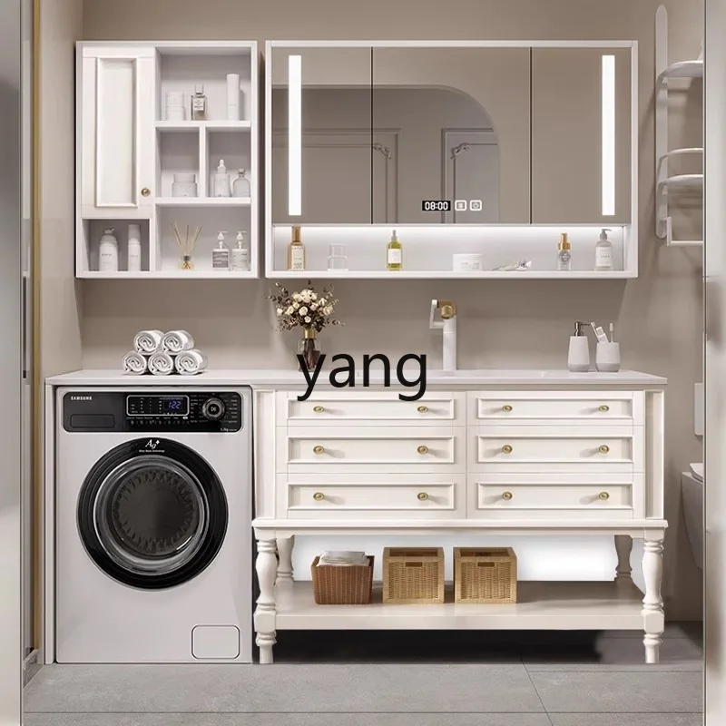 

LH washing machine balcony integrated cabinet washbasin bathroom cabinet combination light luxury solid wood sink