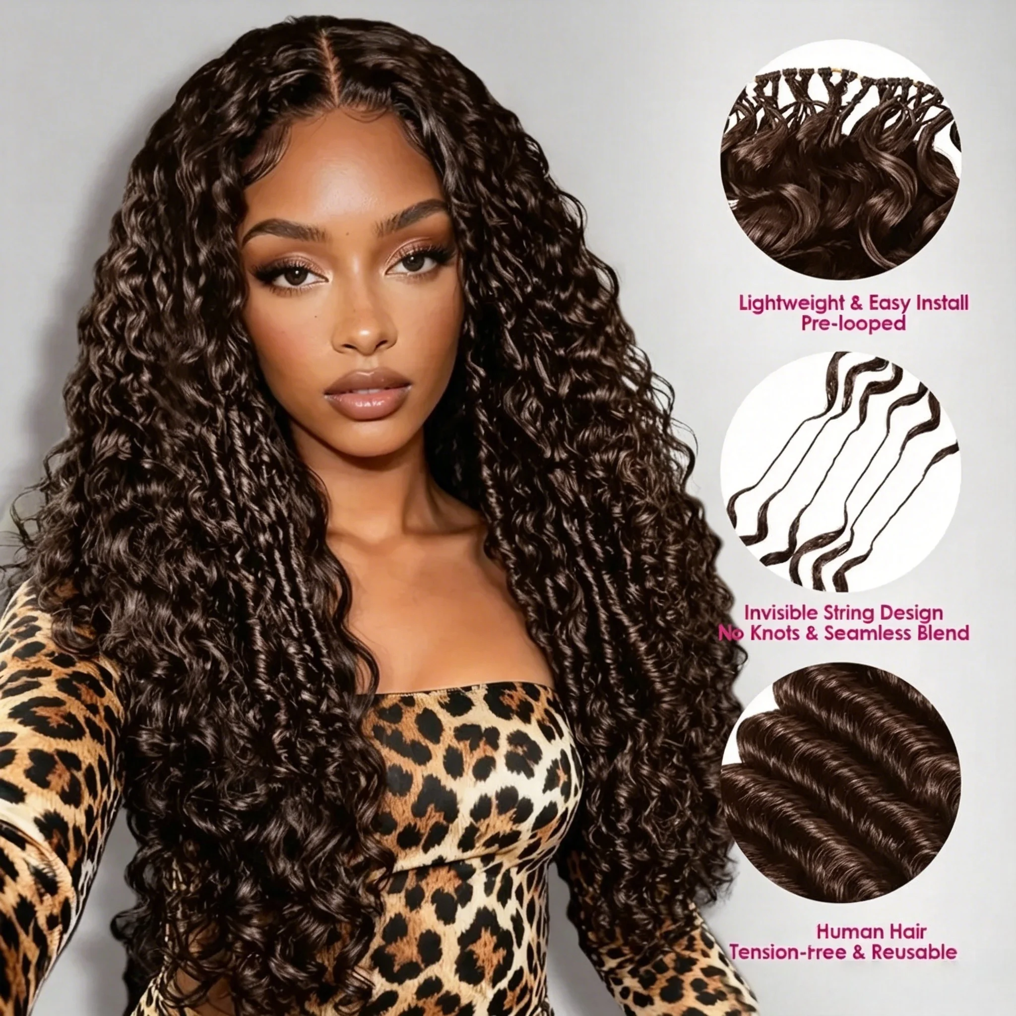 Smilegirl 12A Extensions de cheveux humains au crochet, brun chocolat, ondulations profondes, 300g, boucles, cheveux au crochet pré-séparés, tresses miracle sans nœuds