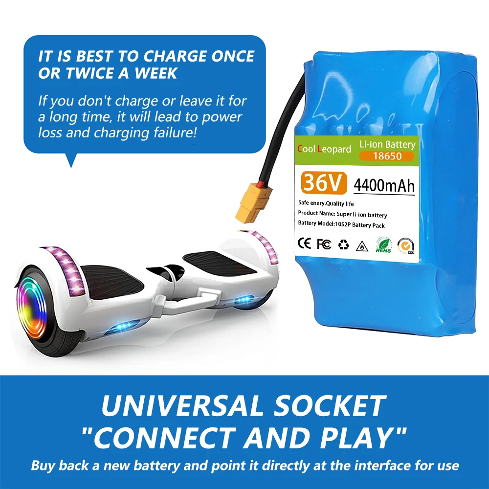 36V 4400mAh 10s2p リチウム充電式バッテリー、電動セルフバランススクーターホバーボード一輪車バッテリーに最適