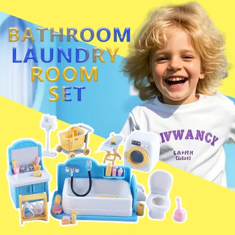SENGTONGLE-E04 Bathroom Set Dollhouse Miniature Furniture Bathtub Pretend Play Doll House Accessories For Boy Girl Gifts