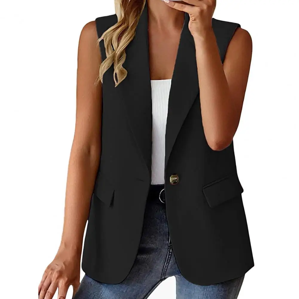 Summer Fashion Sleeveless Tanks Tops Women Elegant Work Vests Blouse Casual V Neck Buttons Down Shirt Solid Holiday Blusa