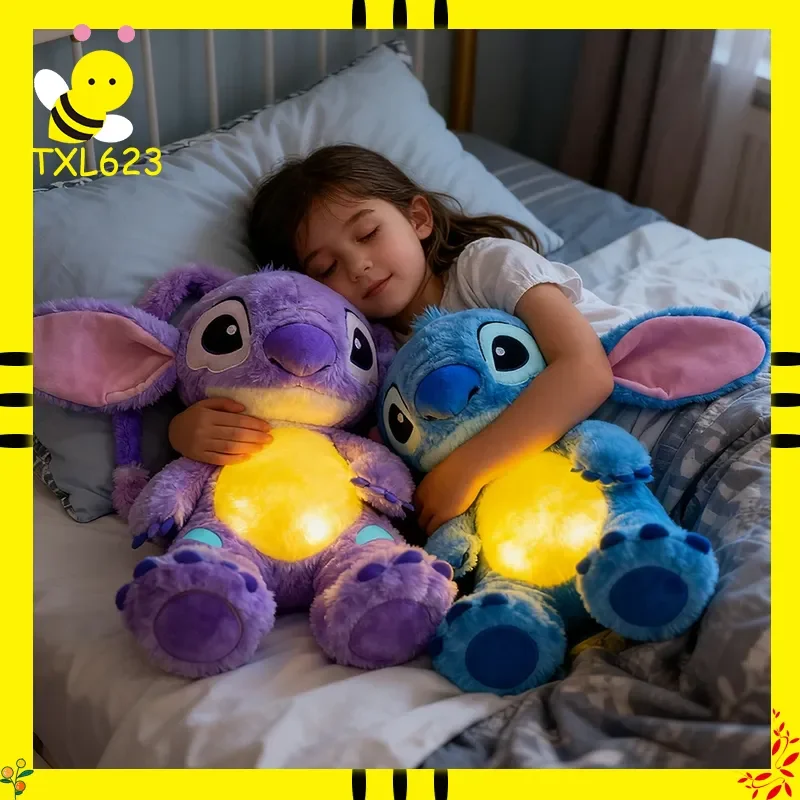 

Плюшевая кукла Disney Lilo&Stitch для детей, кавайная дышащая игрушка с музыкой и светло-розовой стежкой, успокаивающее средство для сна, рождественский подарок