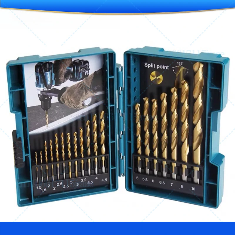 

For Makita High Speed Steel Titanium Plated Straight Shank Stainless Steel 19 Piece Set Twist Drill Hand Electric Drill D-67527