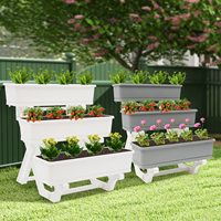 3-tier Modern Vertical Raised Garden Bed Garden Flower Display Shelf Elevated Planter with Planter Tray