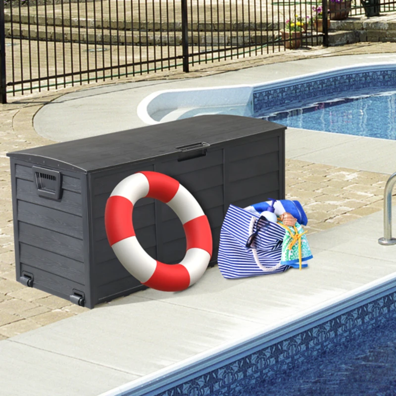 

75 Gallon 280 L Outdoor Plastic Storage Deck Box Chest Garden Tools Cushions Toys Lockable Black Seat UV resistant Extra Storage