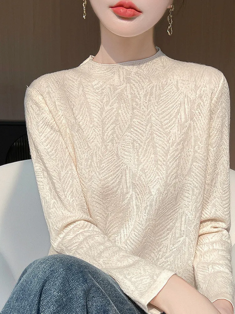 

Женская вязаная базовая кофта Ele с высоким воротником, свободного кроя, для ношения под одеждой, из мягкой пряжи, с геометрическим узором, дышащая, осень-зима