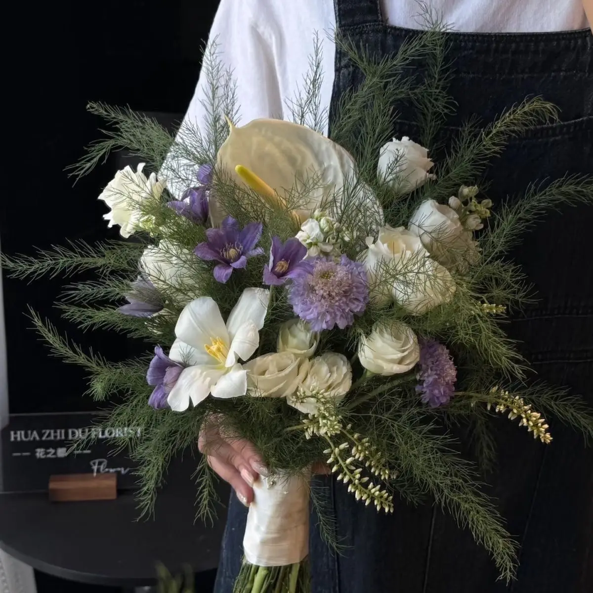 

Garden fresh artificial flowers wedding bridal bouquet