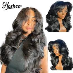 Wear To Go Inspired Layers With Curtain Bang Body Wave 4x4 Closure Wigs Loose Wave 360 Full Lace Human Hair Wigs 30 Inch 250%