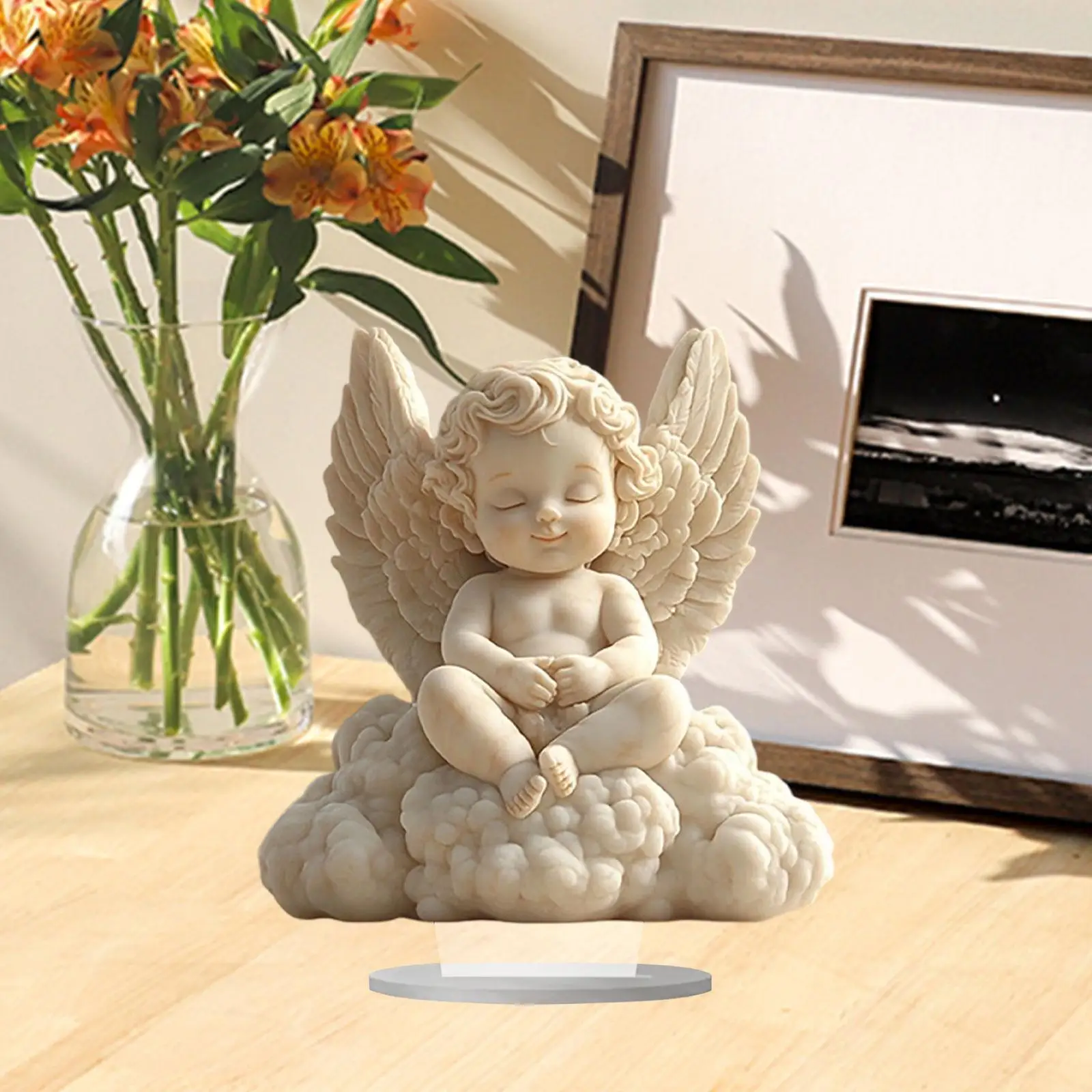 Praying Angel Waterproof Modern Tabletop Ornament Decorative Acrylic Cherub Figurine for Home Office
