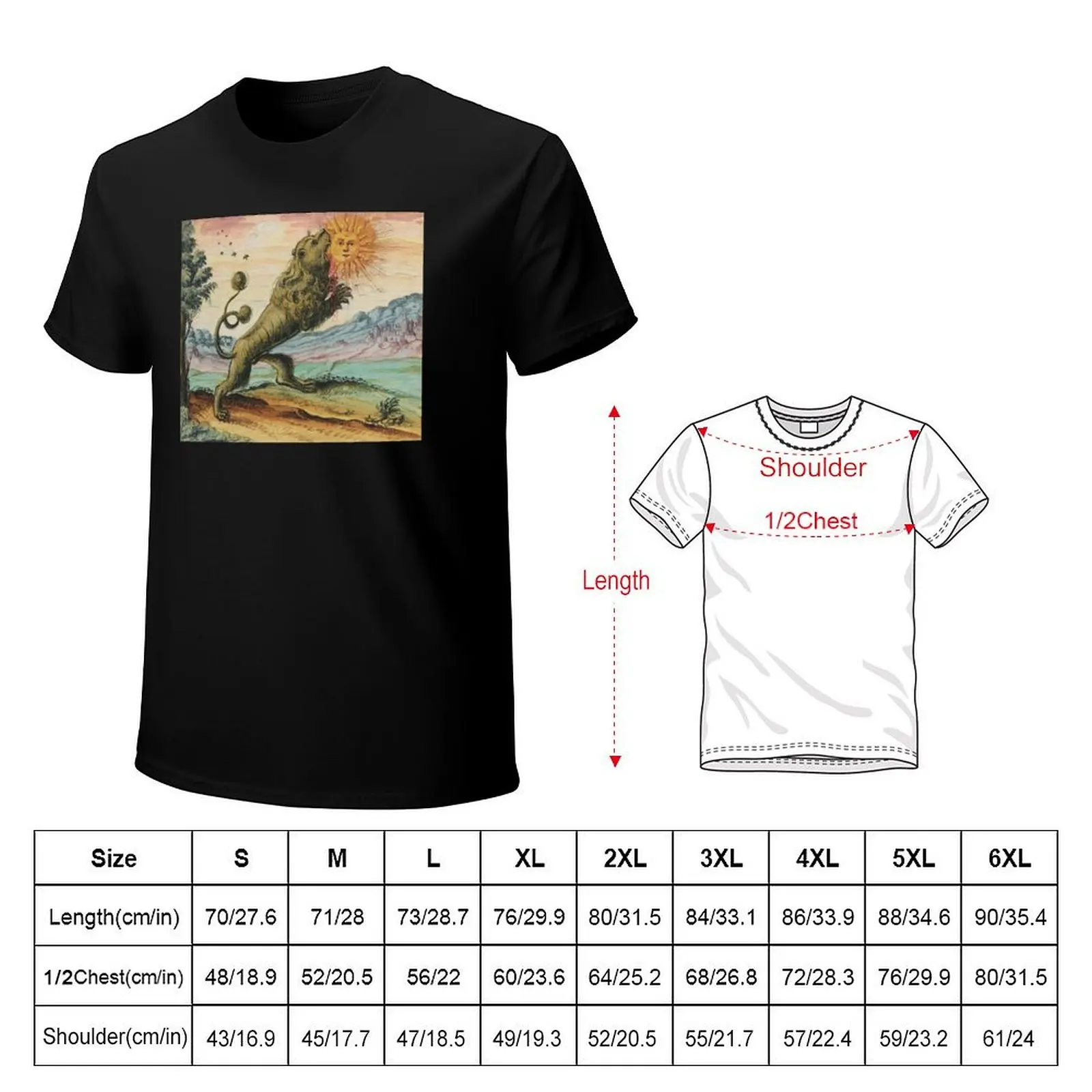 The Lion Eating The Sun Antique Alchemy Illustration T-Shirt Plus Size All Match Tee Shirt