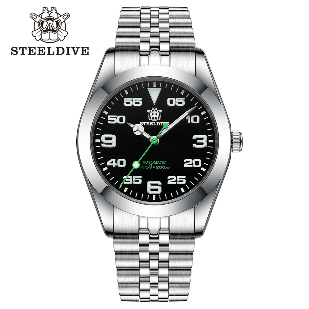 STEELDIVE-SD1934K para hombre, reloj de buceo automático con caja de acero inoxidable, resistente al agua, 300M, BGW9, azul luminoso, NH35