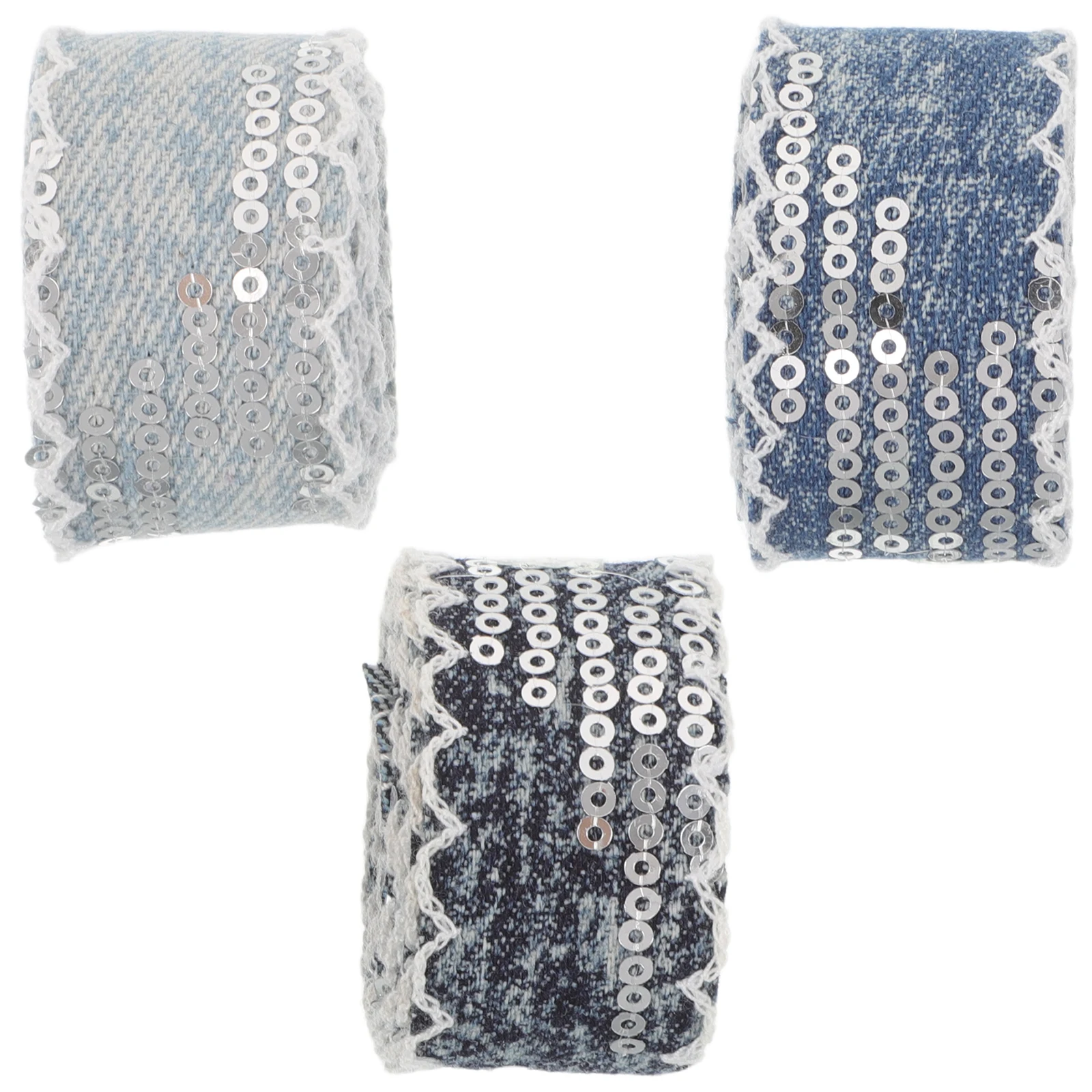 

3 Rolls Sequin Denim Webbing Jean Fabric Craft Strip Decor Headgear Decorative Trim Ribbon Clothing Polyester DIY Headwear