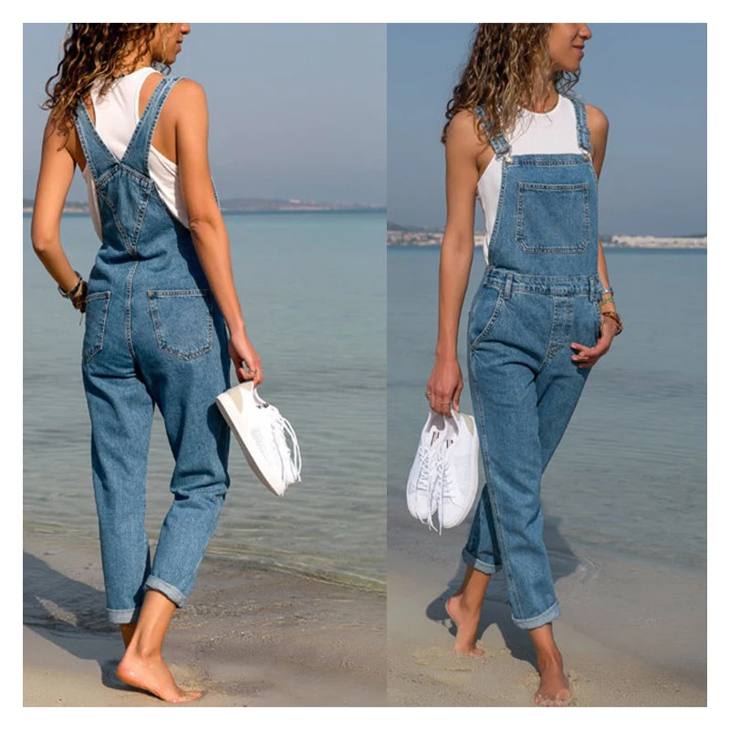 

Fashion Women Ladies Baggy Denim Cross Border Special Jeans Bib Full Length Overall Solid Loose Casual Hot Suspender Jumpsuit