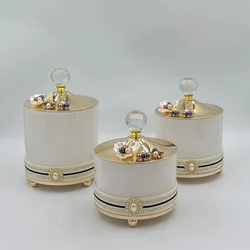 Modern Gilded Glass Storage Jar Crafts Ornaments Scented Candle Bottle Cotton Swab Box Candy Nut Jar Storage Container Set Decor